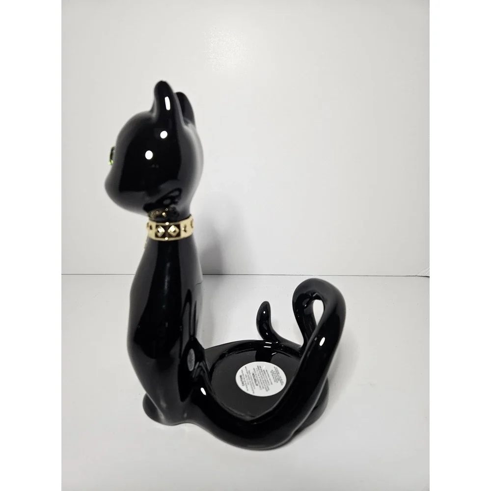 Bath & Body Works Halloween Black Cat Green Jewel Eyes Single Wick Candle Holder